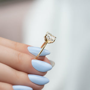 The Luna Set With A 2.5 Carat Elongated Cushion Moissanite