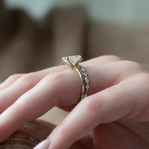 The Luna Set With A 2.5 Carat Elongated Cushion Moissanite