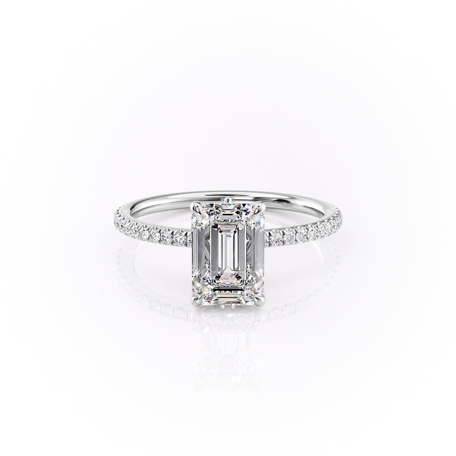 The Pave Luna Set With A 2.5 Carat Emerald Moissanite