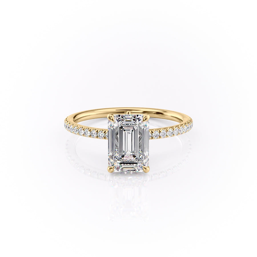 The Pave Luna Set With A 3.5 Carat Emerald Moissanite