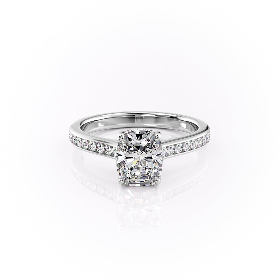 The Cameron Set With A 3 Carat Elongated Cushion Moissanite