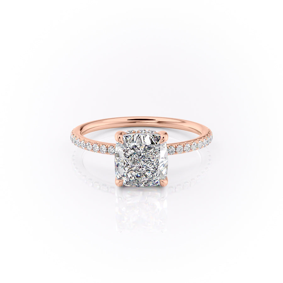The Pave Sandra Set With A 1 Carat Cushion Moissanite