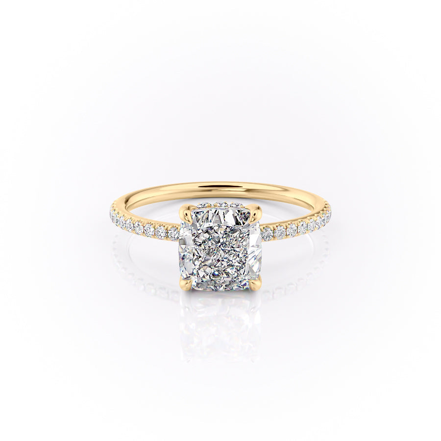 The Pave Sandra Set With A 1 Carat Cushion Moissanite