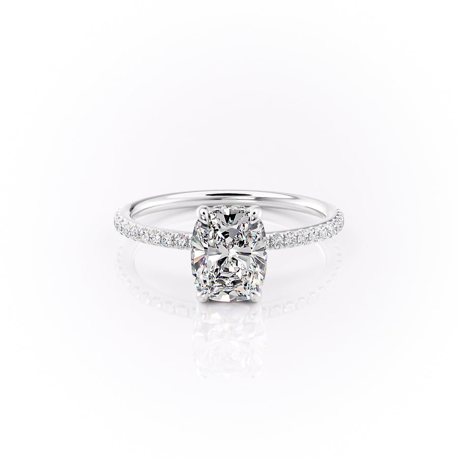 The Pave Sandra Set With A 2 Carat Elongated Cushion Moissanite