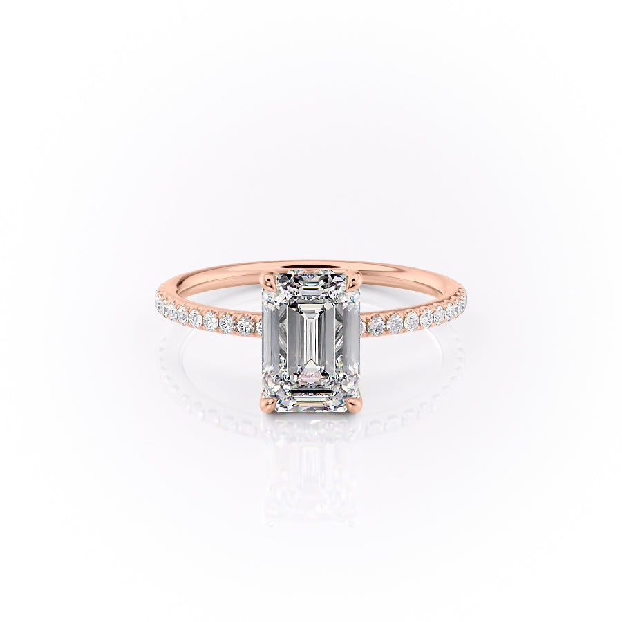 The Pave Sandra Set With A 1.5 Carat Emerald Moissanite