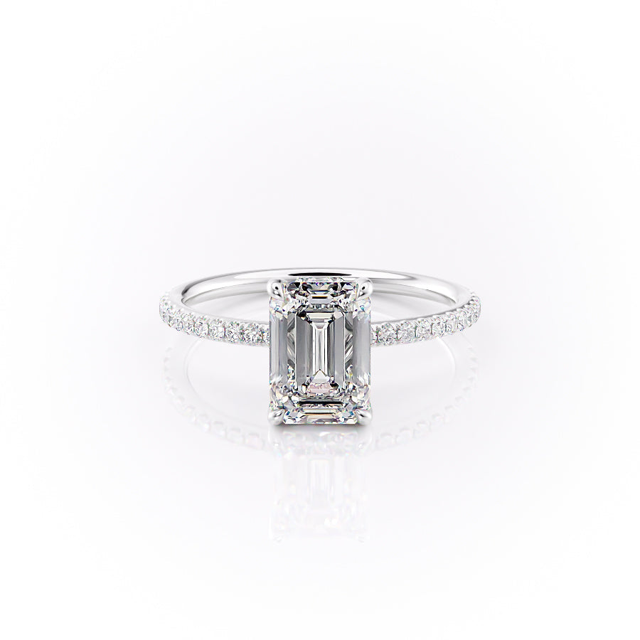The Pave Sandra Set With A 3.5 Carat Emerald Moissanite