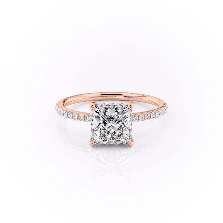 The Pave Sandra Set With A 1 Carat Princess Moissanite