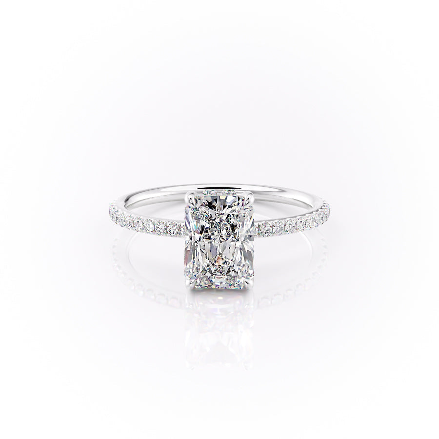 The Pave Sandra Set With A 1 Carat Radiant Moissanite