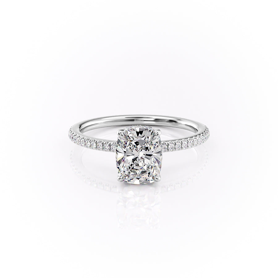 The Pave Margot Set With A 1.5 Carat Elongated Cushion Moissanite