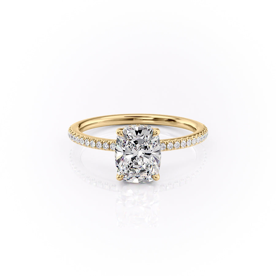 The Pave Margot Set With A 2.5 Carat Elongated Cushion Lab Diamond