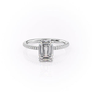 The Pave Margot Set With A 2.5 Carat Emerald Moissanite