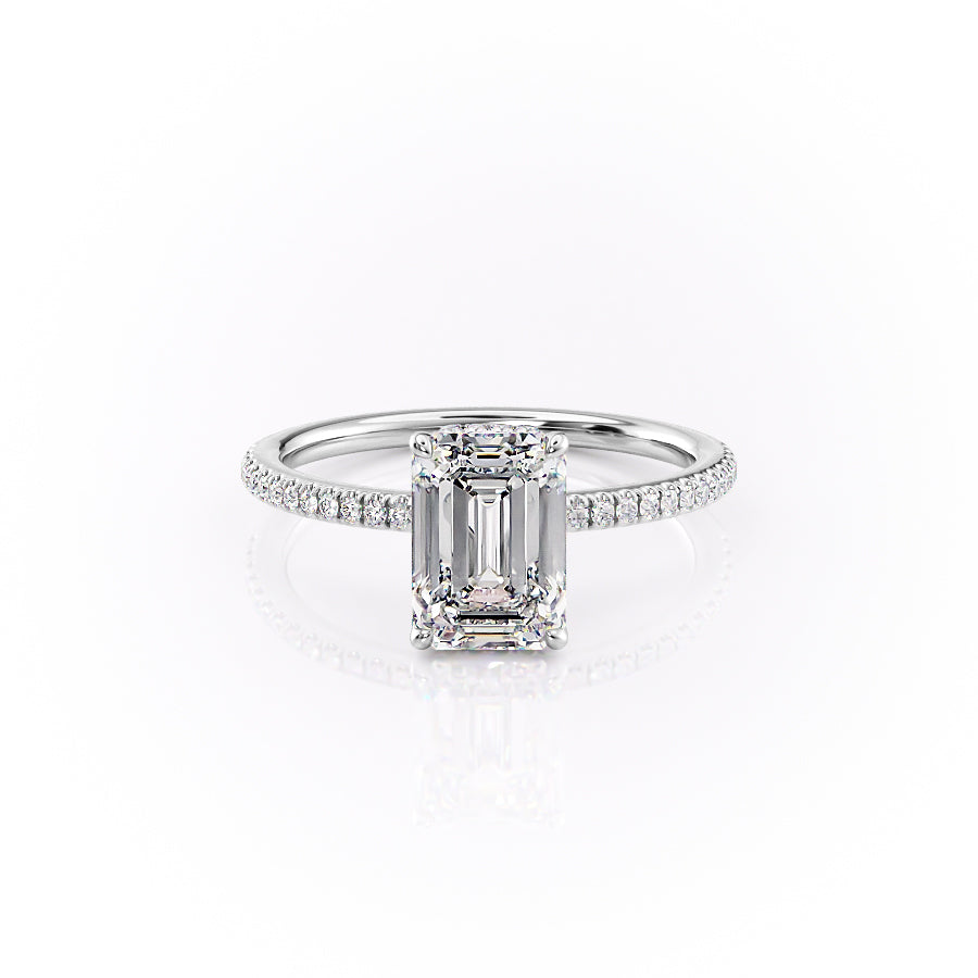 The Pave Margot Set With A 3.5 Carat Emerald Moissanite