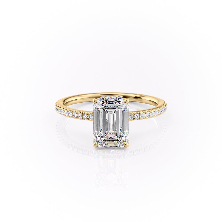 The Pave Margot Set With A 1.5 Carat Emerald Moissanite