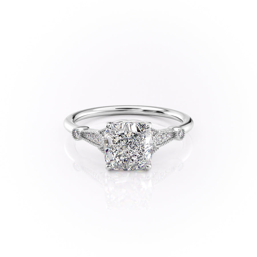 The Stephanie Set With A 1.5 Carat Cushion Moissanite