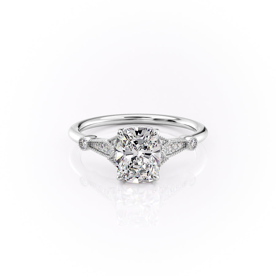 The Stephanie Set With A Elongated Cushion Moissanite