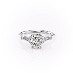 The Stephanie Set With A 1.5 Carat Elongated Cushion Moissanite