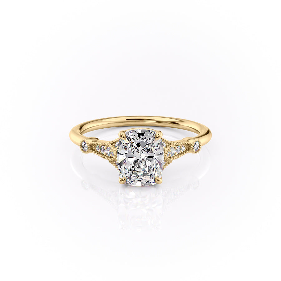 The Stephanie Set With A 1.5 Carat Elongated Cushion Moissanite