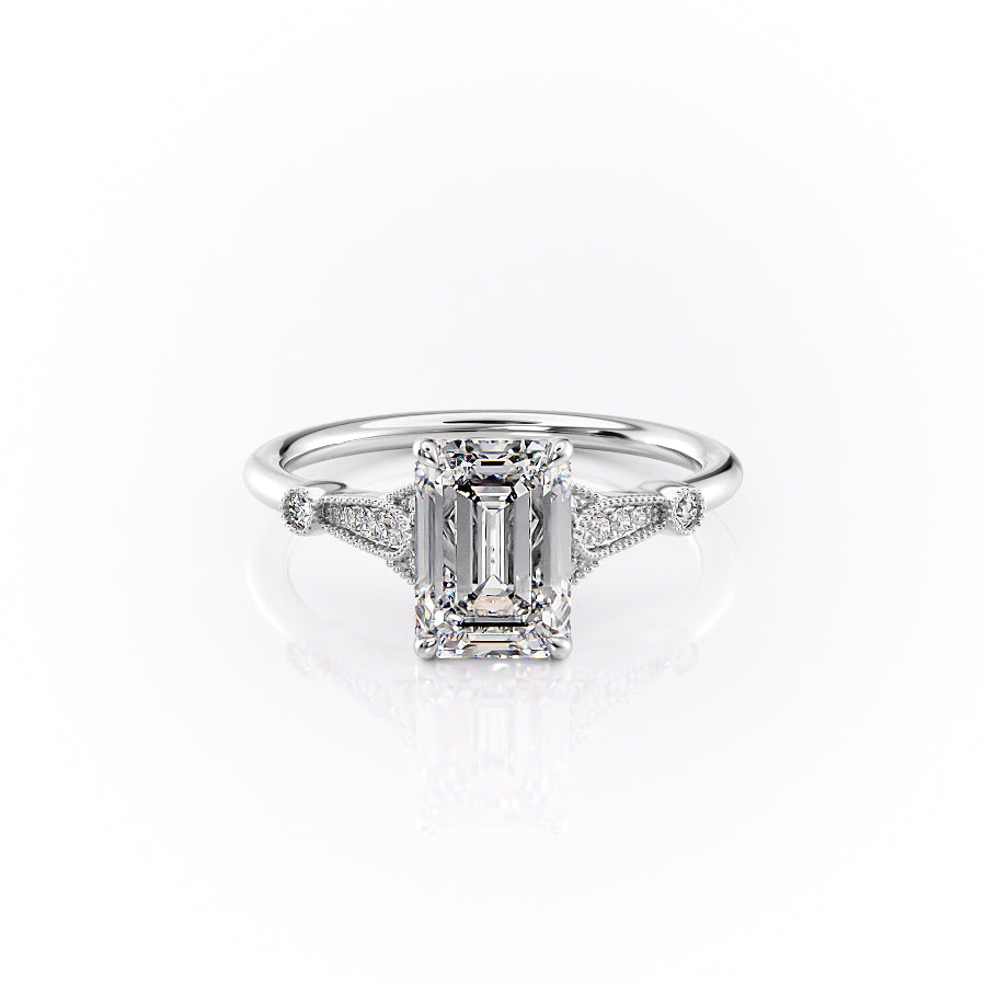 The Stephanie Set With A 1.5 Carat Emerald Moissanite
