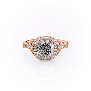 The Halo Stephanie Set With A 2.5 Carat Cushion Moissanite