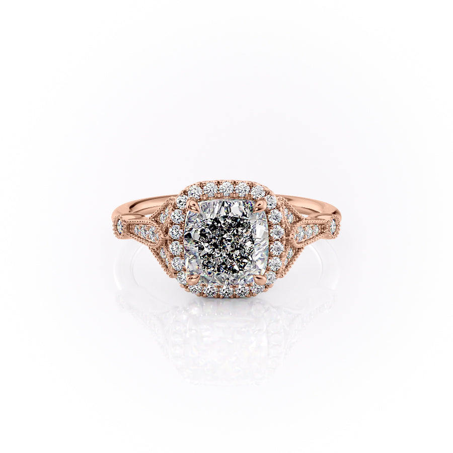 The Halo Stephanie Set With A 3 Carat Cushion Moissanite