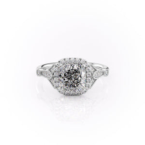 The Halo Stephanie Set With A 4 Carat Cushion Moissanite