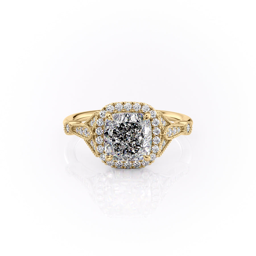The Halo Stephanie Set With A 2.5 Carat Cushion Lab Diamond
