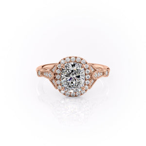 The Halo Stephanie Set With A 4.5 Carat Elongated Cushion Moissanite
