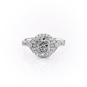 The Halo Stephanie Set With A 3.5 Carat Elongated Cushion Moissanite
