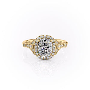 The Halo Stephanie Set With A 2.5 Carat Elongated Cushion Lab Diamond