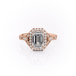 The Halo Stephanie Set With A 3 Carat Emerald Moissanite