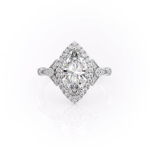 The Halo Stephanie Set With A 3 Carat Marquise Moissanite