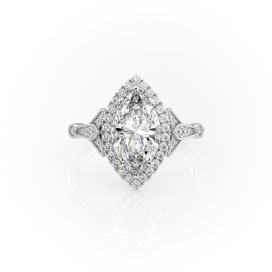 The Halo Stephanie Set With A 1 Carat Marquise Lab Diamond