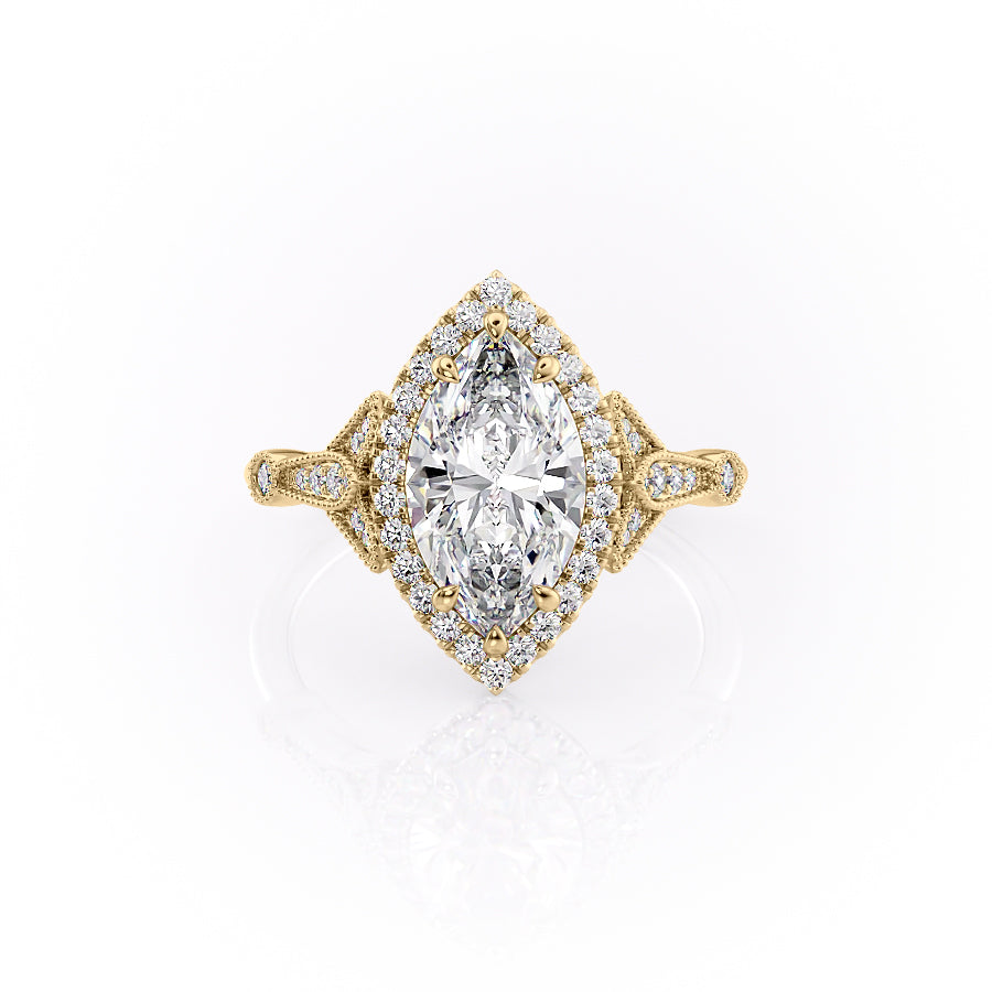The Halo Stephanie Set With A 1.5 Carat Marquise Lab Diamond