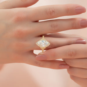 The Halo Stephanie Set With A 2 Carat Marquise Lab Diamond