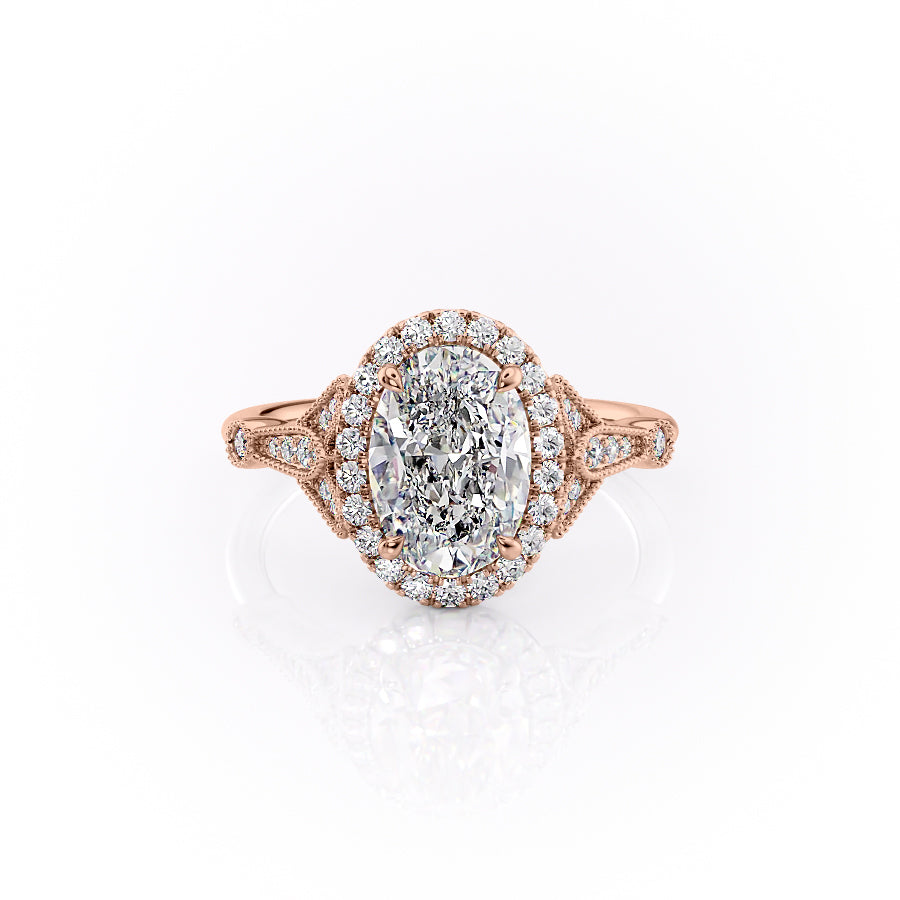 The Halo Stephanie Set With A 1.5 Carat Oval Lab Diamond