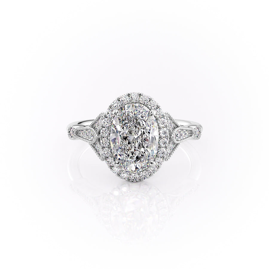 The Halo Stephanie Set With A 5 Carat Oval Moissanite