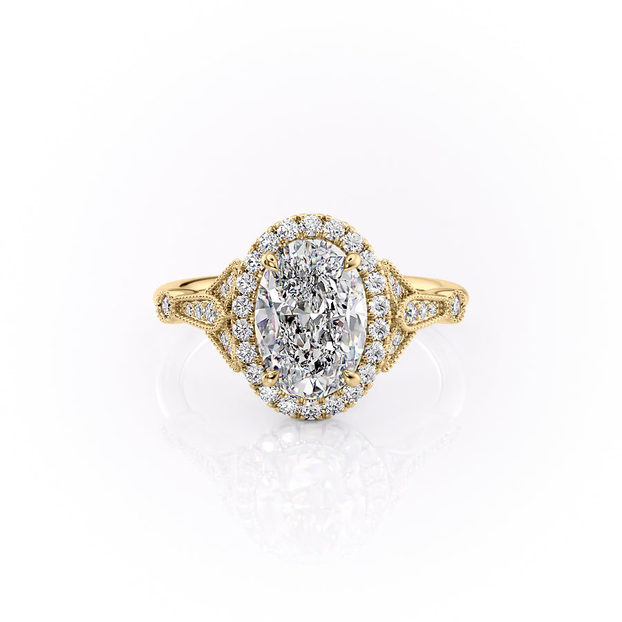 The Halo Stephanie Set With A 3 Carat Oval Moissanite