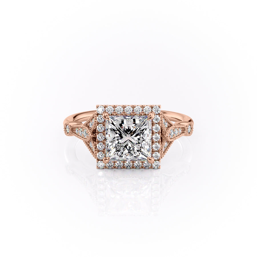The Halo Stephanie Set With A 1.5 Carat Princess Lab Diamond