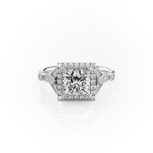 The Halo Stephanie Set With A 2 Carat Princess Lab Diamond