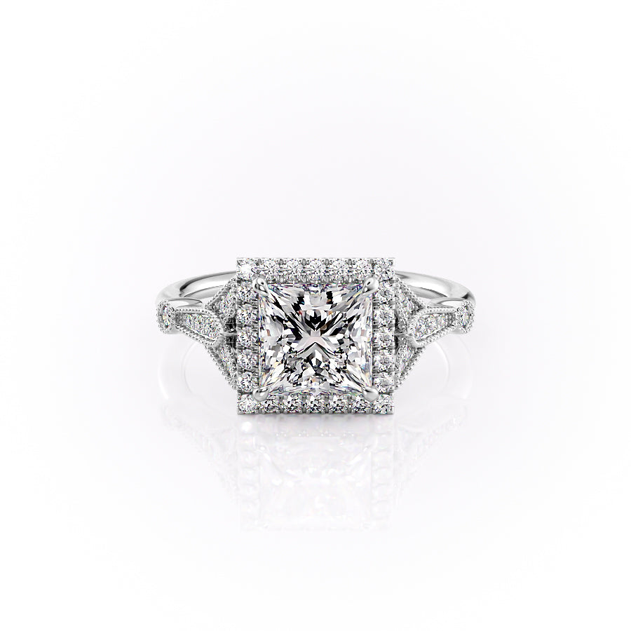 The Halo Stephanie Set With A 2.5 Carat Princess Lab Diamond