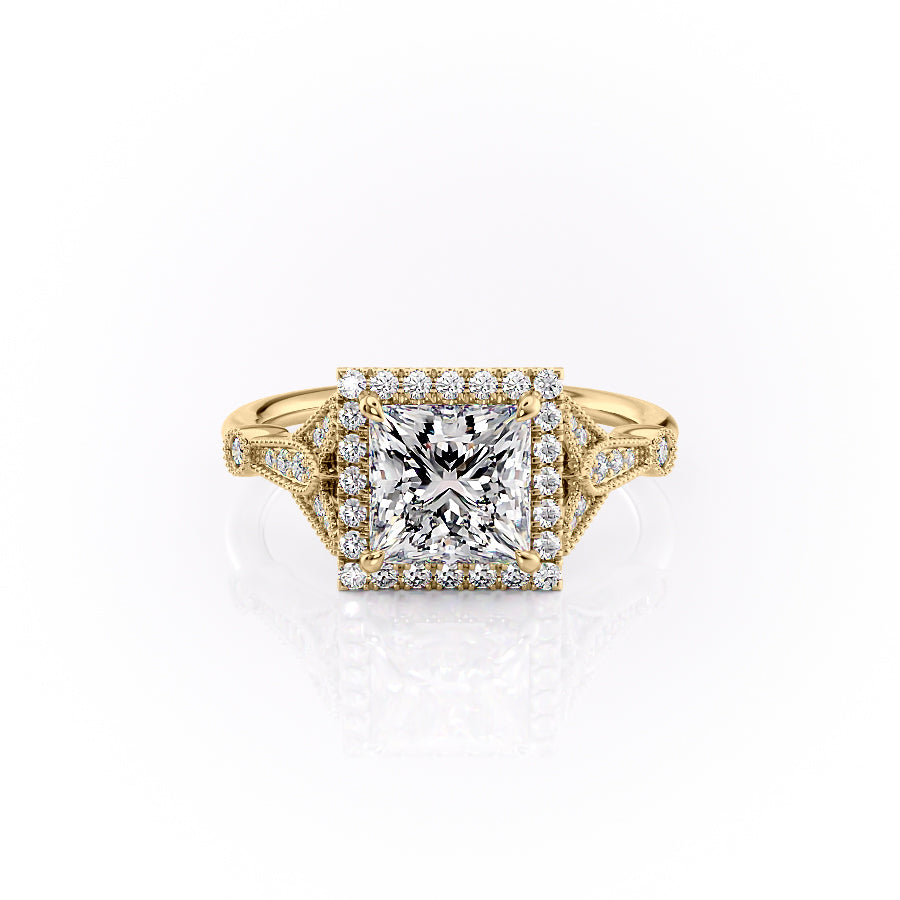 The Halo Stephanie Set With A 2 Carat Princess Lab Diamond