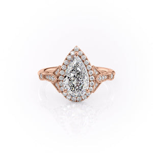 The Halo Stephanie Set With A 3.5 Carat Pear Moissanite