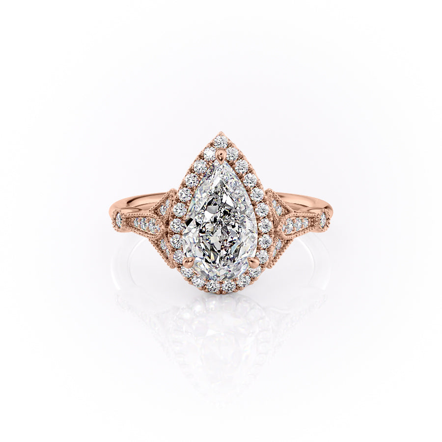 The Halo Stephanie Set With A 5 Carat Pear Moissanite