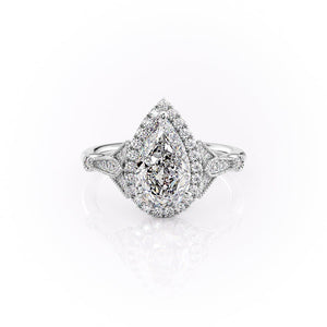 The Halo Stephanie Set With A 1 Carat Pear Lab Diamond