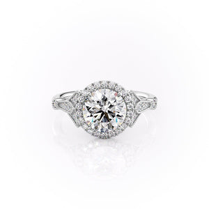 The Halo Stephanie Set With A 5 Carat Round Moissanite