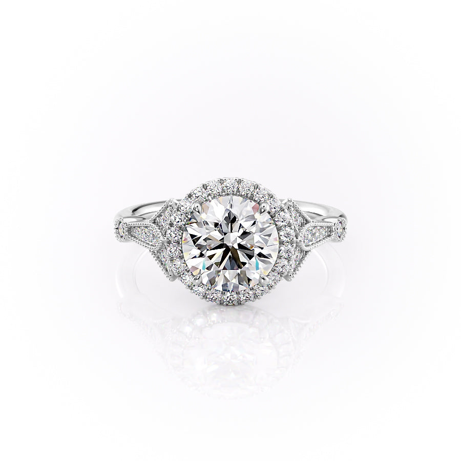 The Halo Stephanie Set With A 3 Carat Round Moissanite