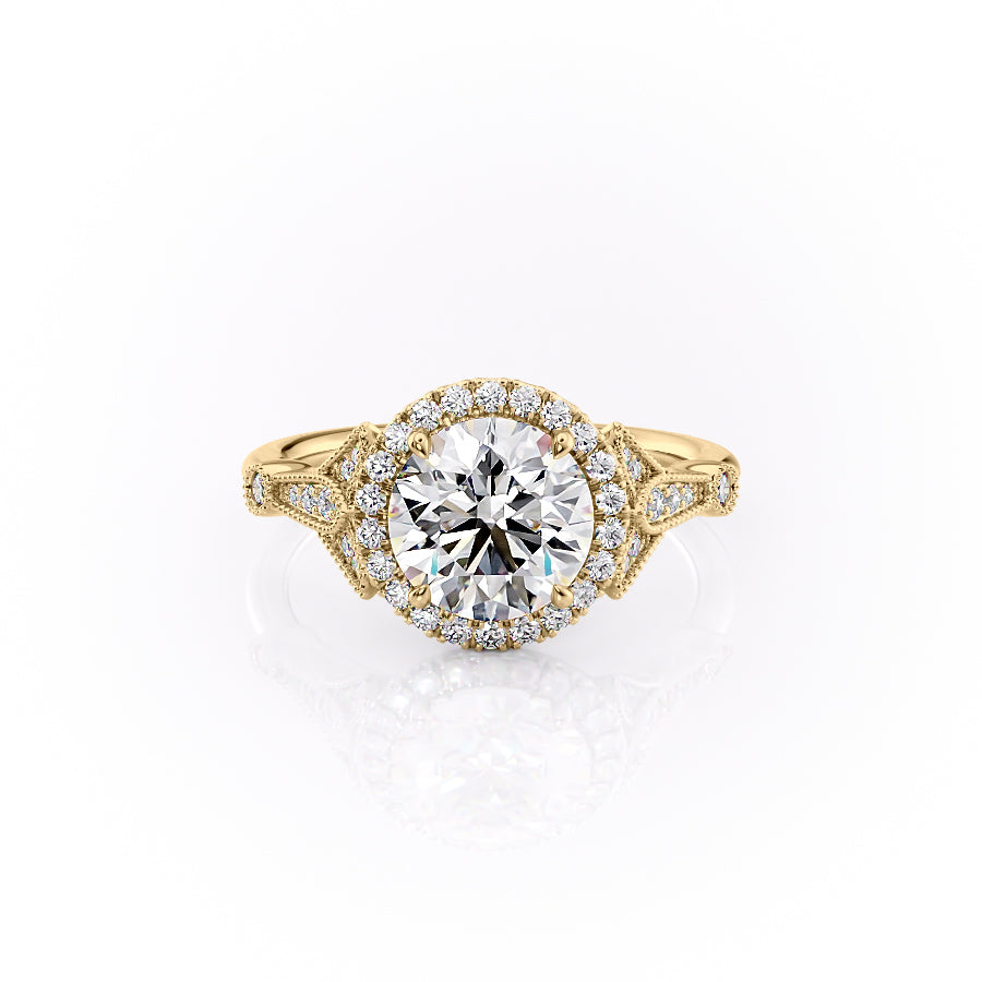 The Halo Stephanie Set With A 3 Carat Round Moissanite
