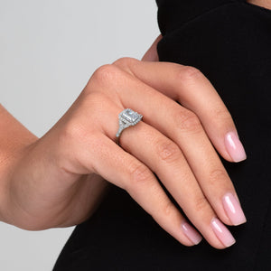 The Halo Stephanie Set With A 1.5 Carat Radiant Moissanite
