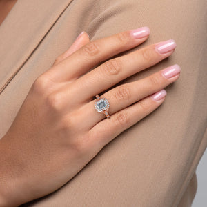 The Halo Stephanie Set With A 3.5 Carat Radiant Moissanite