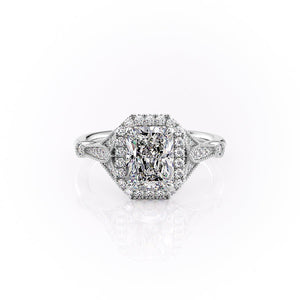 The Halo Stephanie Set With A 2 Carat Radiant Moissanite